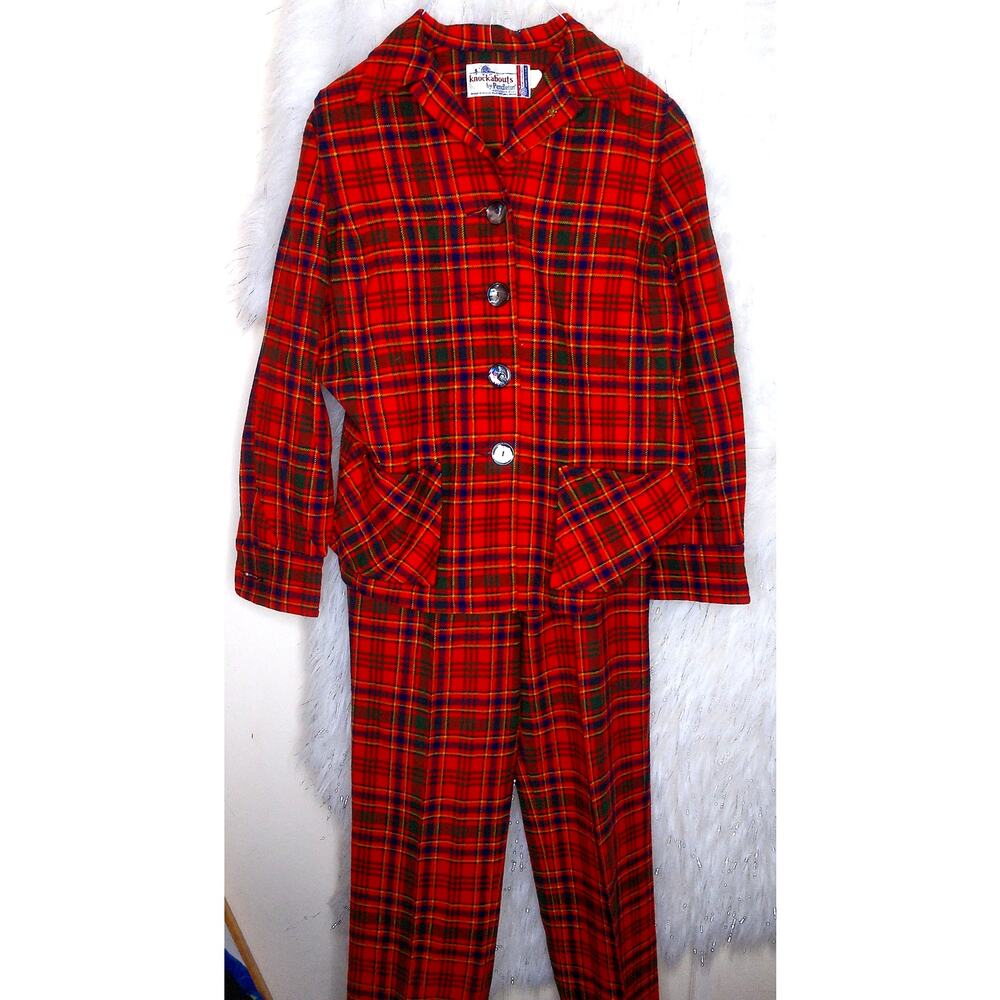 VTG Pendleton Knockabouts Red Tartan Plaid Wool Blazer & Pants Suit Set Size 12 - Picture 10 of 10
